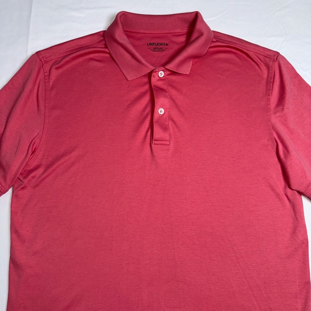 UNTUCKit Mens Damaschino Polo Shirt Medium Salmon/Red Cotton Short Sleeve 35510